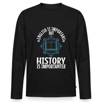 L’anglais est important, mais l’histoire est plus importante - T-shirt manches longues Premium bio Homme - noir - Devant - Nico (187cm)