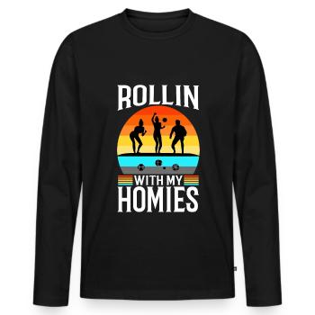 Rollin avec mes copains Bocce Ball - T-shirt manches longues Premium bio Homme - noir - Devant - Nico (187cm)