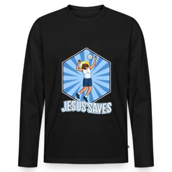 Jesus and Volleyball - Men's Premium Organic Long Sleeve Shirt - black - Front - Nico (187cm)