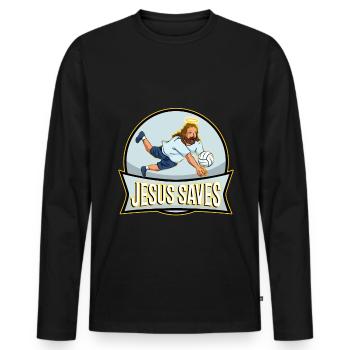 Jesus and Volleyball - Men's Premium Organic Long Sleeve Shirt - black - Front - Nico (187cm)