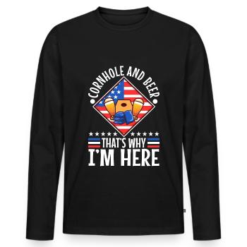 Cornhole and beer that's why im here - Men's Premium Organic Long Sleeve Shirt - black - Front - Nico (187cm)