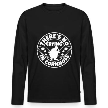 Theres no crying in cornhole - Men's Premium Organic Long Sleeve Shirt - black - Front - Nico (187cm)