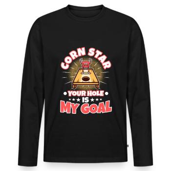 Corn star ton trou est mon objectif - T-shirt manches longues Premium bio Homme - noir - Devant - Nico (187cm)