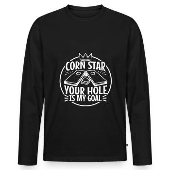 Corn star ton trou est mon objectif - T-shirt manches longues Premium bio Homme - noir - Devant - Nico (187cm)
