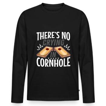 Theres no crying in cornhole - Men's Premium Organic Long Sleeve Shirt - black - Front - Nico (187cm)