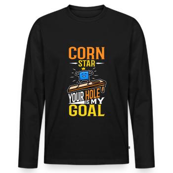 Corn star ton trou est mon objectif - T-shirt manches longues Premium bio Homme - noir - Devant - Nico (187cm)