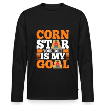 Corn star ton trou est mon objectif - T-shirt manches longues Premium bio Homme - noir - Devant - Nico (187cm)