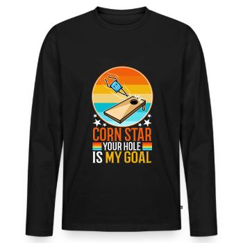 Corn star ton trou est mon objectif - T-shirt manches longues Premium bio Homme - noir - Devant - Nico (187cm)