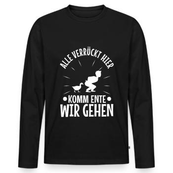 Alle verrückt hier komm Ente wir gehen - Männer Premium Bio Langarmshirt - Schwarz - Vorne - Nico (187cm)