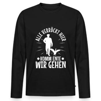 Alle verrückt hier komm Ente wir gehen - Männer Premium Bio Langarmshirt - Schwarz - Vorne - Nico (187cm)