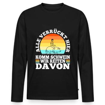 Alle verrückt hier komm Schwein wir gehen - Männer Premium Bio Langarmshirt - Schwarz - Vorne - Nico (187cm)