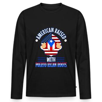 American raised with puerto rican roots - Männer Premium Bio Langarmshirt - Schwarz - Vorne - Nico (187cm)