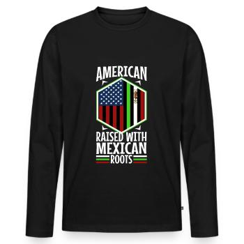 American raised with Mexican roots - Männer Premium Bio Langarmshirt - Schwarz - Vorne - Nico (187cm)