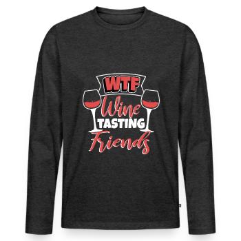 WTF Wine Tasting Friends - Men's Premium Organic Long Sleeve Shirt - heather anthracite - Front - Nico (187cm)