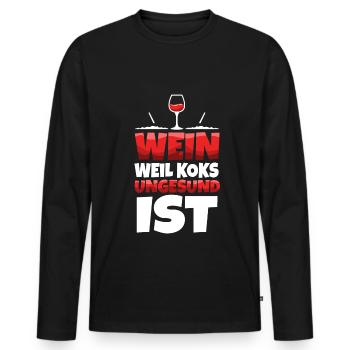Wein weil koks ungesund ist - Männer Premium Bio Langarmshirt - Schwarz - Vorne - Nico (187cm)