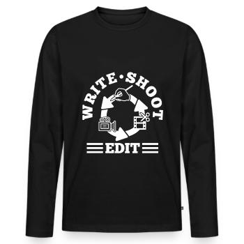 Write Shoot Edit Repeat - Männer Premium Bio Langarmshirt - Schwarz - Vorne - Nico (187cm)