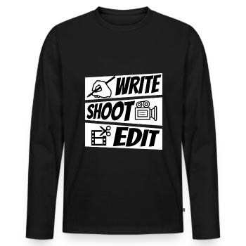 Write Shoot Edit Repeat - Männer Premium Bio Langarmshirt - Schwarz - Vorne - Nico (187cm)