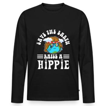 Save The Earth Raise A Hippie - Männer Premium Bio Langarmshirt - Schwarz - Vorne - Nico (187cm)