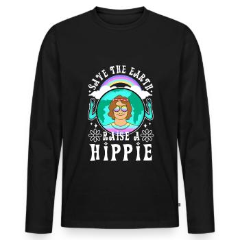Save The Earth Raise A Hippie - Men's Premium Organic Long Sleeve Shirt - black - Front - Nico (187cm)