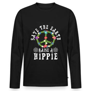 Save The Earth Raise A Hippie - Männer Premium Bio Langarmshirt - Schwarz - Vorne - Nico (187cm)