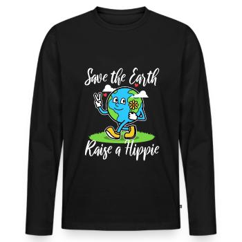 Save The Earth Raise A Hippie - Men's Premium Organic Long Sleeve Shirt - black - Front - Nico (187cm)