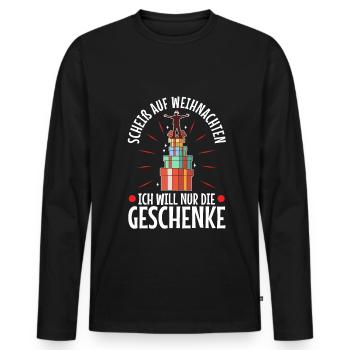 Scheiß auf Weihnachten ich will nur die Geschenke - Männer Premium Bio Langarmshirt - Schwarz - Vorne - Nico (187cm)