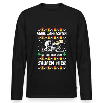 Frohe Weihnachten ich bin nur zum saufen hier - Männer Premium Bio Langarmshirt - Schwarz - Vorne - Nico (187cm)