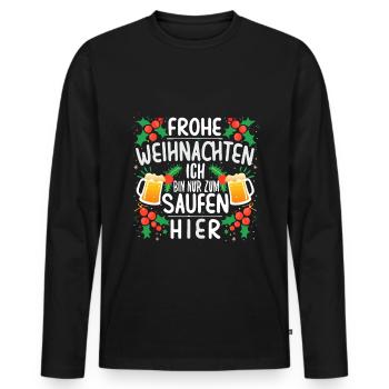 Frohe Weihnachten ich bin nur zum saufen hier - Männer Premium Bio Langarmshirt - Schwarz - Vorne - Nico (187cm)
