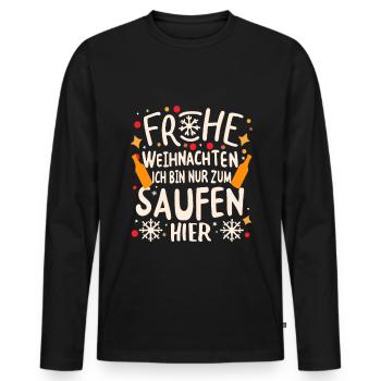 Frohe Weihnachten ich bin nur zum saufen hier - Männer Premium Bio Langarmshirt - Schwarz - Vorne - Nico (187cm)