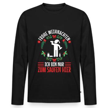 Frohe Weihnachten ich bin nur zum saufen hier - Männer Premium Bio Langarmshirt - Schwarz - Vorne - Nico (187cm)