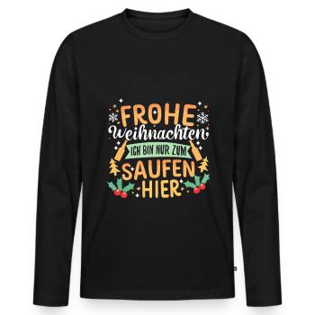 Frohe Weihnachten ich bin nur zum saufen hier - Männer Premium Bio Langarmshirt - Schwarz - Vorne - Nico (187cm)