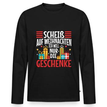 Scheiß auf Weihnachten ich will nur die Geschenke - Männer Premium Bio Langarmshirt - Schwarz - Vorne - Nico (187cm)