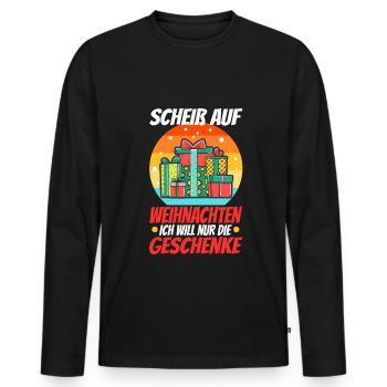 Scheiß auf Weihnachten ich will nur die Geschenke - Männer Premium Bio Langarmshirt - Schwarz - Vorne - Nico (187cm)