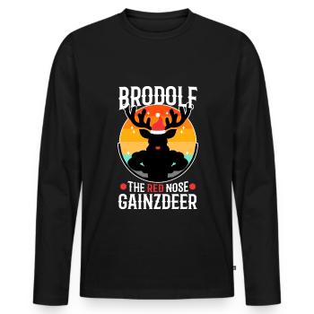 Brodolf The Red Nose Gainzdeer - Männer Premium Bio Langarmshirt - Schwarz - Vorne - Nico (187cm)