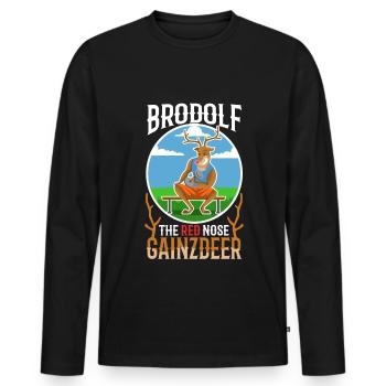 Brodolf The Red Nose Gainzdeer - Männer Premium Bio Langarmshirt - Schwarz - Vorne - Nico (187cm)