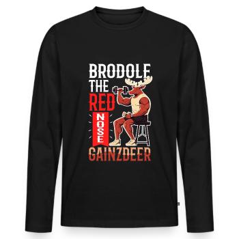 Brodolf The Red Nose Gainzdeer - Männer Premium Bio Langarmshirt - Schwarz - Vorne - Nico (187cm)