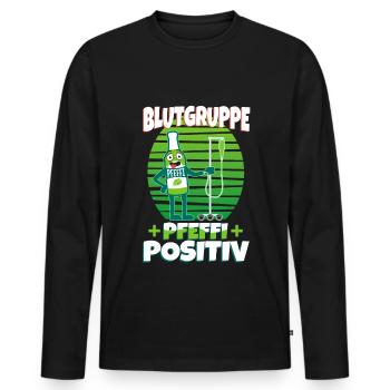 Blutgruppe Pfeffi Positiv - Männer Premium Bio Langarmshirt - Schwarz - Vorne - Nico (187cm)