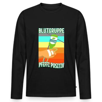 Blutgruppe Pfeffi Positiv - Männer Premium Bio Langarmshirt - Schwarz - Vorne - Nico (187cm)
