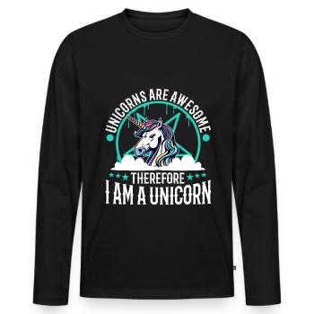 Unicorns are awesome therefore i am a unicorn - Men's Premium Organic Long Sleeve Shirt - black - Front - Nico (187cm)