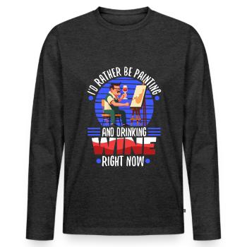 Je préfère peindre - T-shirt manches longues Premium bio Homme - anthracite chiné - Devant - Nico (187cm)