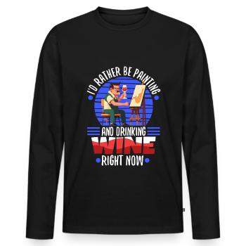 Je préfère peindre - T-shirt manches longues Premium bio Homme - noir - Devant - Nico (187cm)