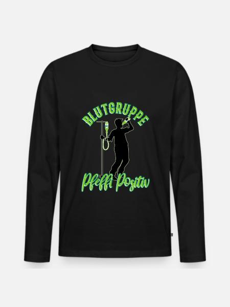 Blutgruppe Pfeffi Positiv - Männer Premium Bio Langarmshirt - Schwarz