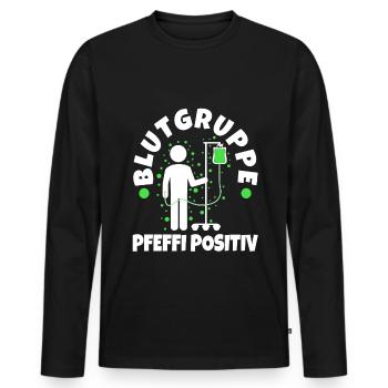 Blutgruppe Pfeffi Positiv - Männer Premium Bio Langarmshirt - Schwarz - Vorne - Nico (187cm)