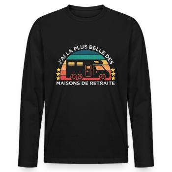 La plus belle maison de retraite humour camping - T-shirt manches longues Premium bio Homme - noir - Devant - Nico (187cm)