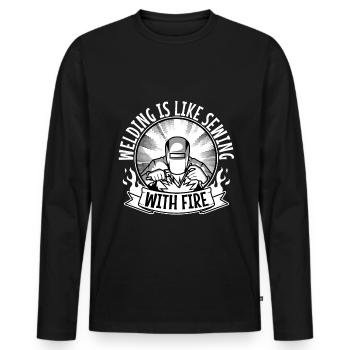 Welding is like sewing with fire - Men's Premium Organic Long Sleeve Shirt - black - Front - Nico (187cm)
