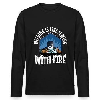 Welding is like sewing with fire - Men's Premium Organic Long Sleeve Shirt - black - Front - Nico (187cm)
