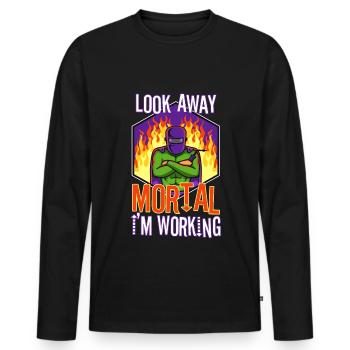 Détourne le regard, mortel, je travaille - T-shirt manches longues Premium bio Homme - noir - Devant - Nico (187cm)