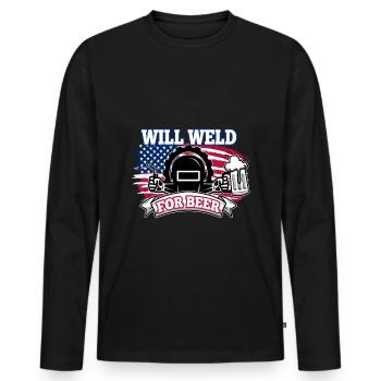 Will weld for beer - Men's Premium Organic Long Sleeve Shirt - black - Front - Nico (187cm)