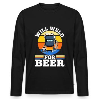 Will weld for beer - Men's Premium Organic Long Sleeve Shirt - black - Front - Nico (187cm)