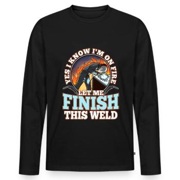 Yes i know im on fire welding - Männer Premium Bio Langarmshirt - Schwarz - Vorne - Nico (187cm)